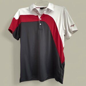 Sligo Men Golf Polo Shirt Red White and Gray Short Sleeves Collar size Medium